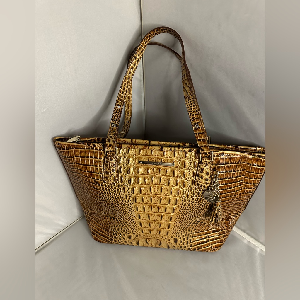 Brahmin Elegant Tan Crocodile-Embossed Tote Bag